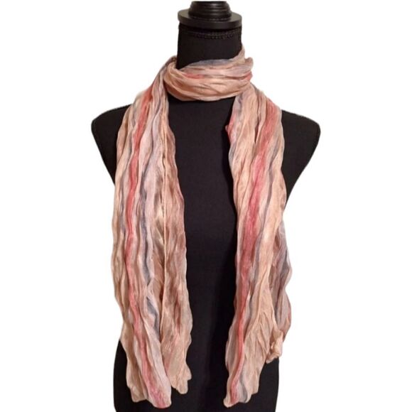 Accessories - Beige Pink Blue Stripe Sheer Scarf